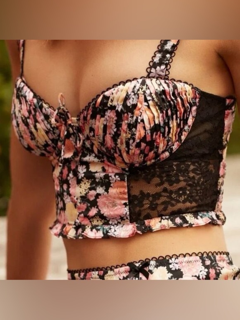 For Love & Lemons Black Floral Lace Crop Bustier